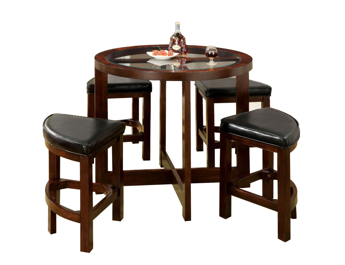 Crystal Cove I Quaint Virile 5 Piece Counter Height Table Set, Dark Walnut - BM138063