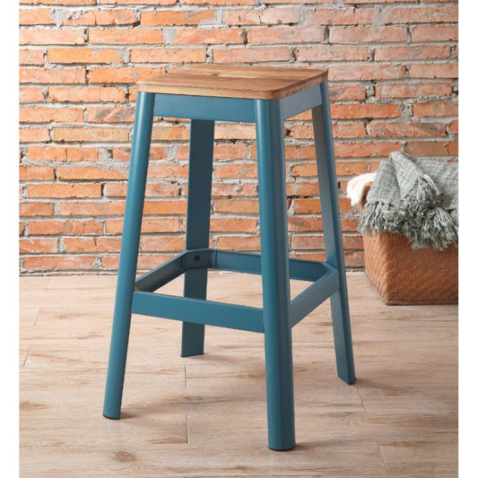 Jacotte Bar Stool (1Pc), Natural & Teal, 30" Seat Height -72333