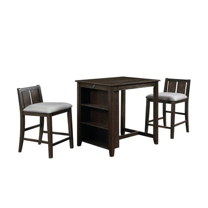 Hia 3 Piece Counter Table Set, Cushioned Seats, 2 Shelves, Cherry Brown - BM293304