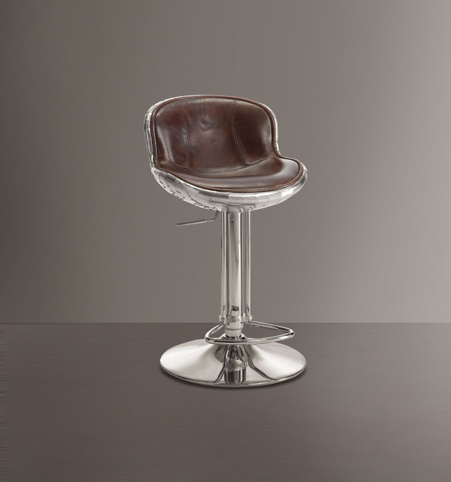 Brancaster Adjustable Stool w/Swivel (1Pc), Vintage Brown Top Grain Leather & Aluminum, 24"~34" Seat Height - 96556