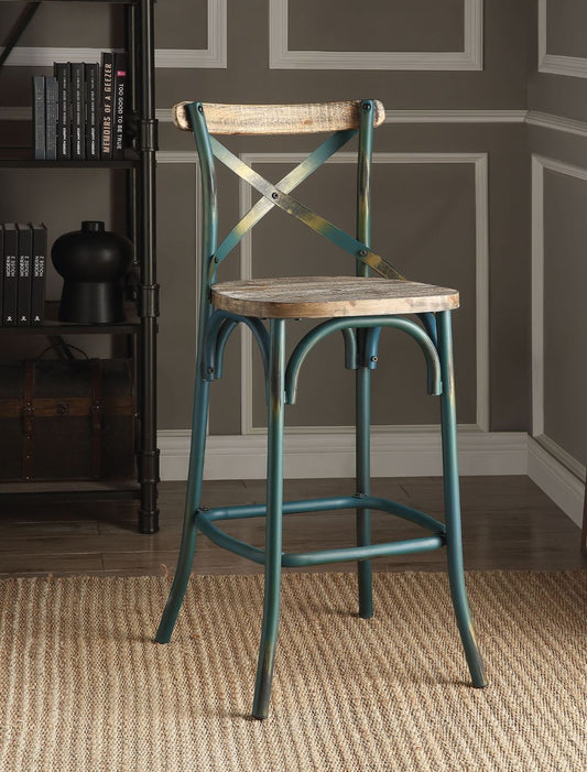 Zaire Bar Chair (1Pc), Antique Turquoise & Antique Oak, 29" Seat Height  -  96807