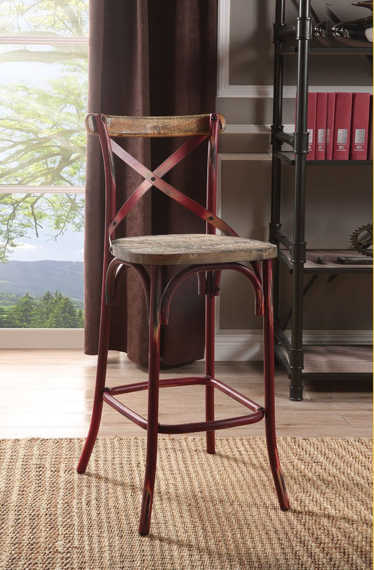 Zaire Bar Chair (1Pc), Antique Red & Antique Oak, 29" Seat Height   -  96808