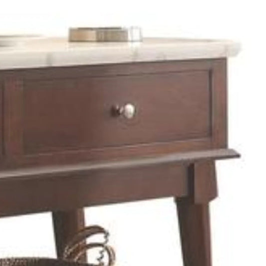 BM186219 Two Drawers Wooden Server With Marble Top, White And Walnut Brown