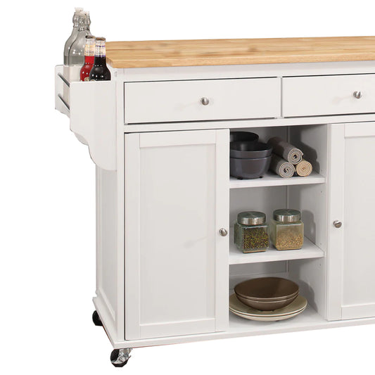 Wood Kitchen Cart, 2 Door Cabinet, Natural Brown, White - BM163658