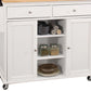 Wood Kitchen Cart, 2 Door Cabinet, Natural Brown, White - BM163658