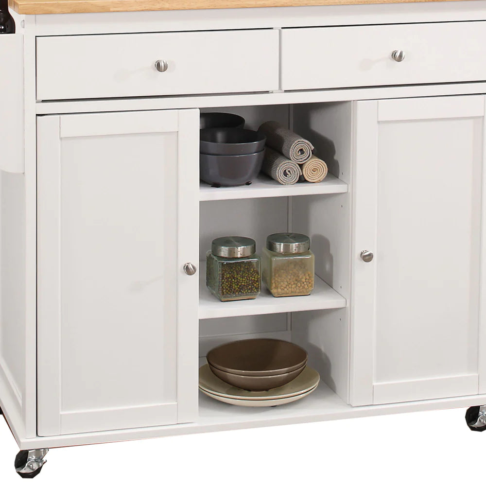 Wood Kitchen Cart, 2 Door Cabinet, Natural Brown, White - BM163658