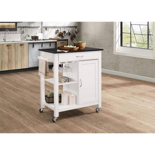 Kitchen Cart With Wooden Top, Black & White - BM163663