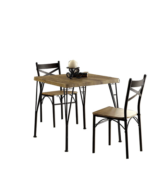 Industrial Style 3 Piece Dining Table Wood And Metal, Brown And Black - BM119853