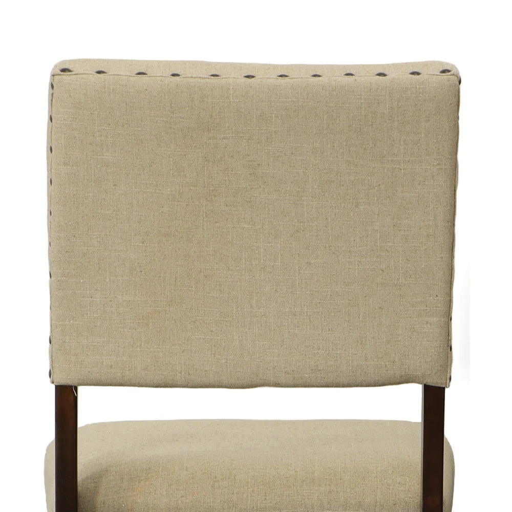 Fabric Counter Height Chair With Nailhead Trims, Set Of 2, Brown And Cream - BM131110