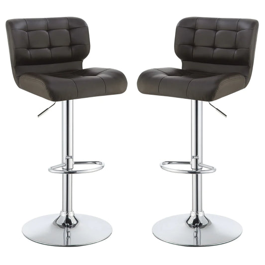 BM160780 Modern Adjustable Swivel Metal Bar Stool, Brown And Silver ,Set Of 2