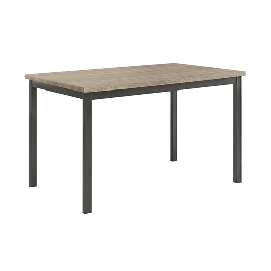 Contemporary Metal Dining Table With Wooden Top, Gray & Black-BM160786