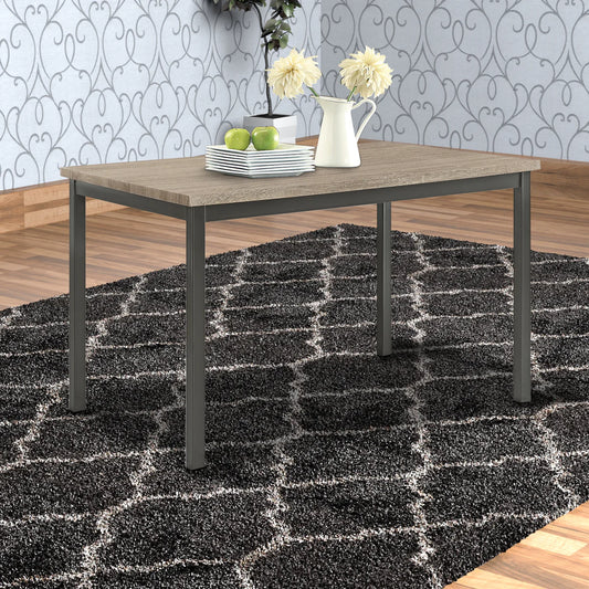 Contemporary Metal Dining Table With Wooden Top, Gray & Black-BM160786