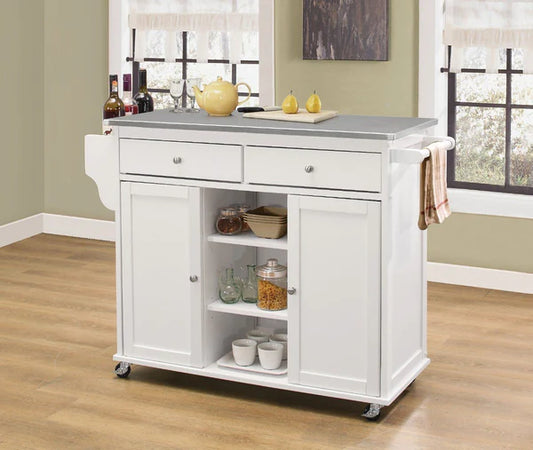 Kitchen Cart With Stainless Steel Top, Gray & White - BM163659