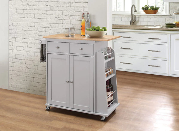 Kitchen Cart With Wooden Top, Natural & Gray - BM163660