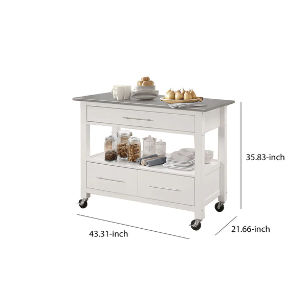 BM163665 Kitchen Cart With Stainless Steel Top, Gray & White