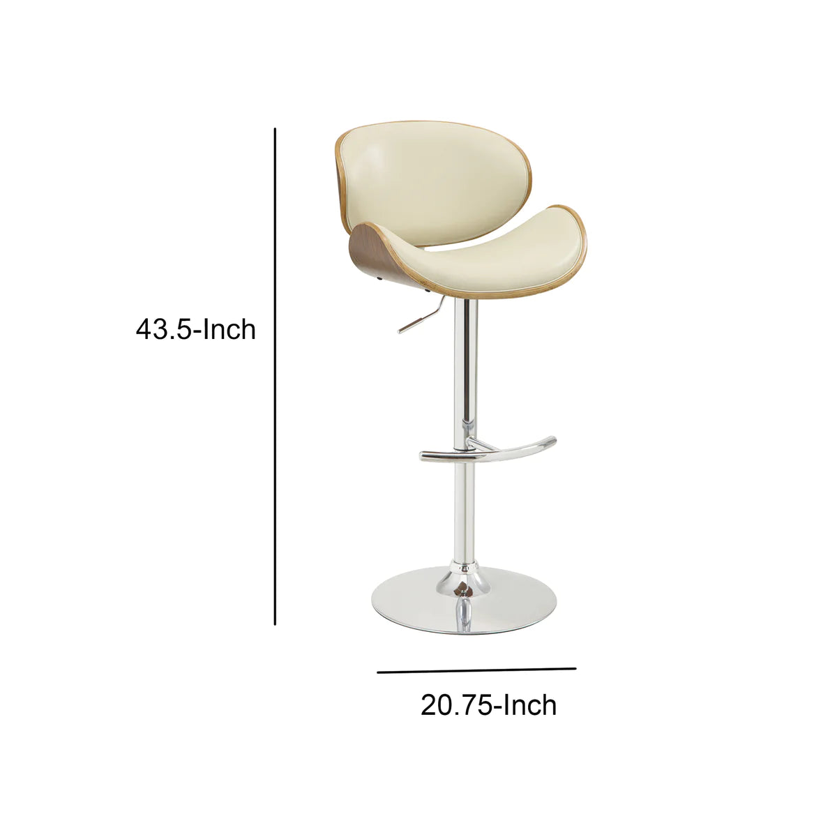 BM163783 Adjustable Bar Height Stool, Cream & Walnut