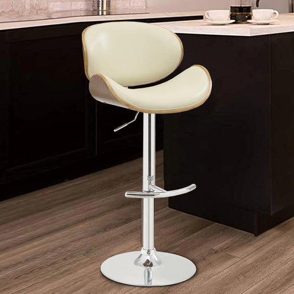 BM163783 Adjustable Bar Height Stool, Cream & Walnut