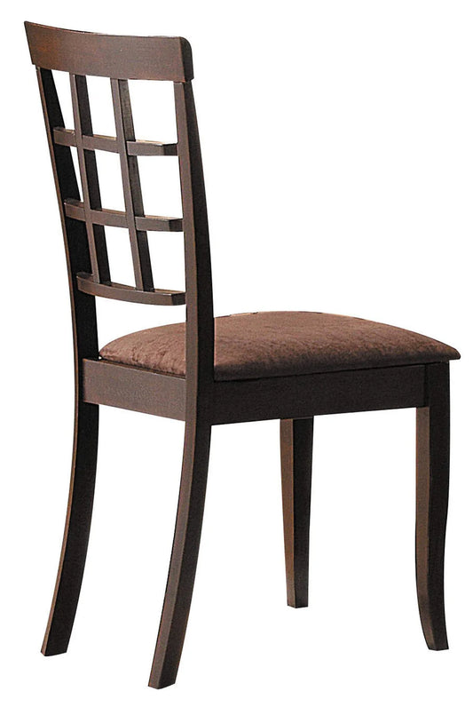 Wood & Fabric Side Chairs With Open Grid Pattern Back, Espresso Brown, Set Of 2 - BM177826