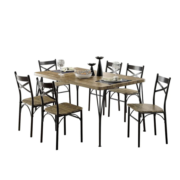 7-Piece Wooden Dining Table Set In Gray And Weathered Brown-BM181276