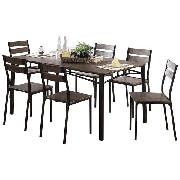 7-Piece Metal And Wood Dining Table Set In Antique Brown -BM181303