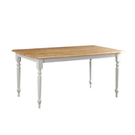 Grained Rectangular Wooden Dining Table With Turned Legs, Brown And White - BM183400