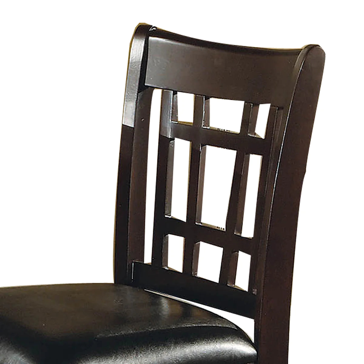 Lattice Back 24" Wooden Counter Height Chair With Leatherette Seat, Set Of 2, Brown And Black