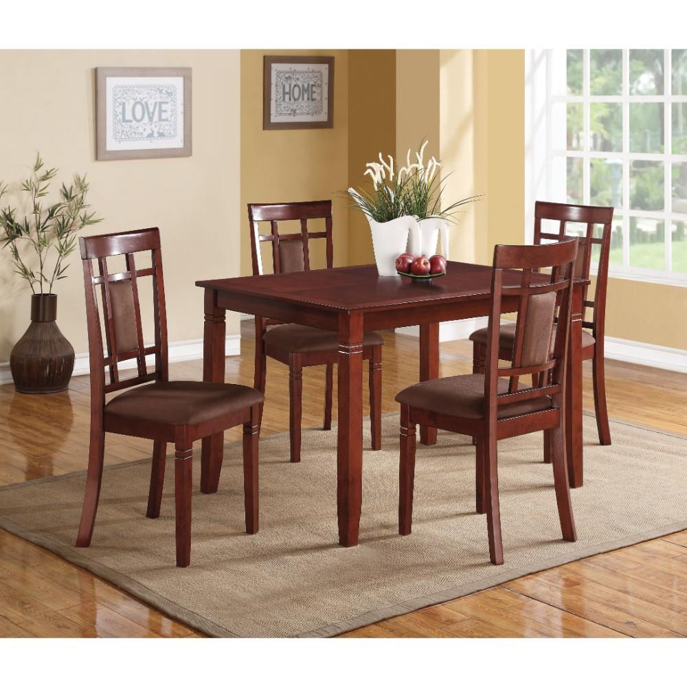 Transitional Style Wooden Dining Set With Grid Back Chairs, Pack Of Five, Brown-BM185669