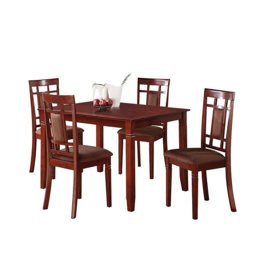 Transitional Style Wooden Dining Set With Grid Back Chairs, Pack Of Five, Brown-BM185669