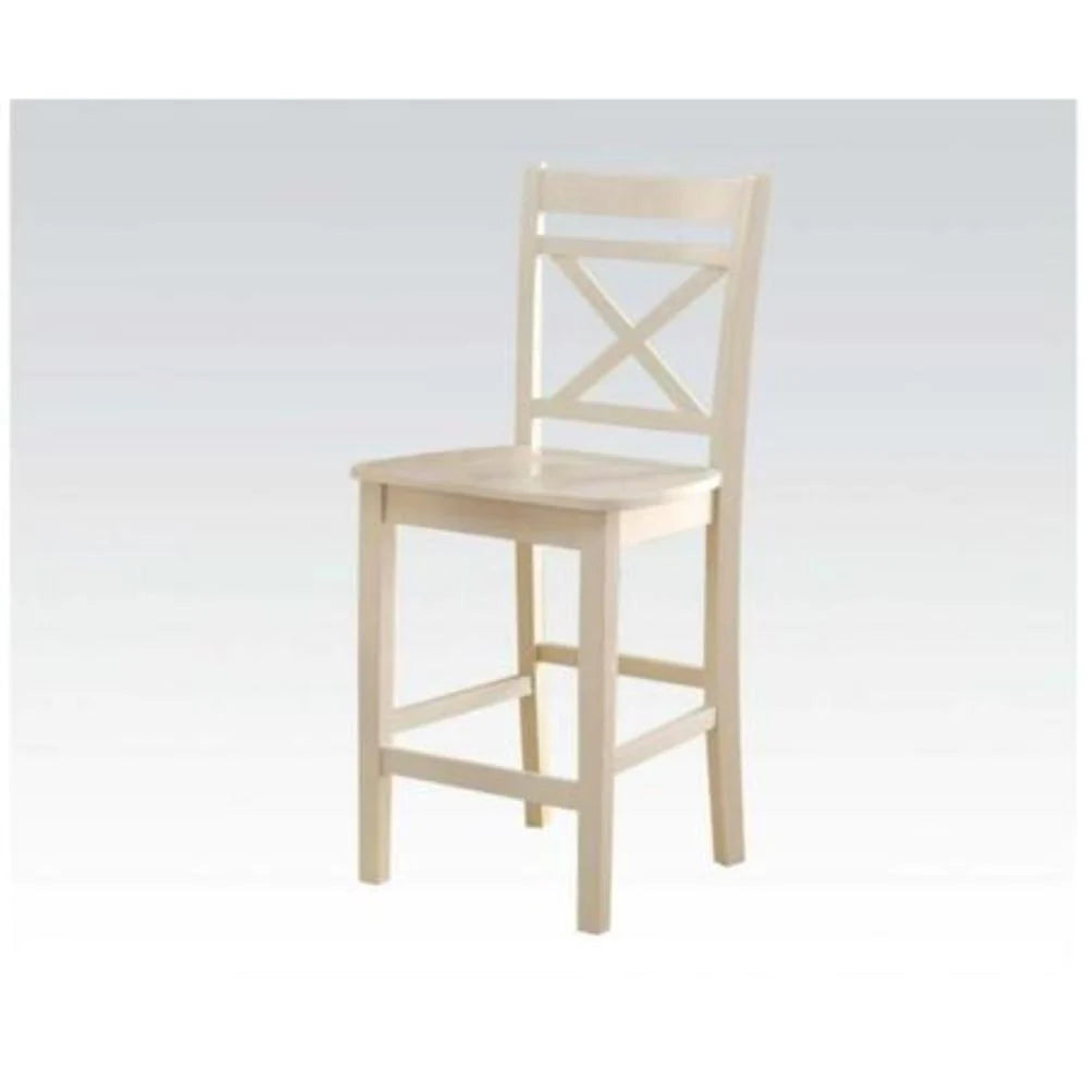 BM186214 Transitional Style Wooden Counter Height Chair With Cross Back, Set Of 2, Cream