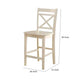 BM186214 Transitional Style Wooden Counter Height Chair With Cross Back, Set Of 2, Cream