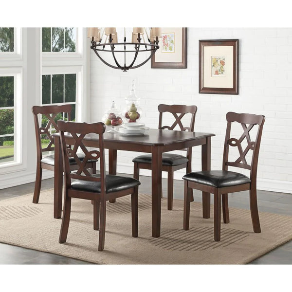 Transitional Style Leatherette And Wood Dining Set, Brown And Black, Pack Of 5