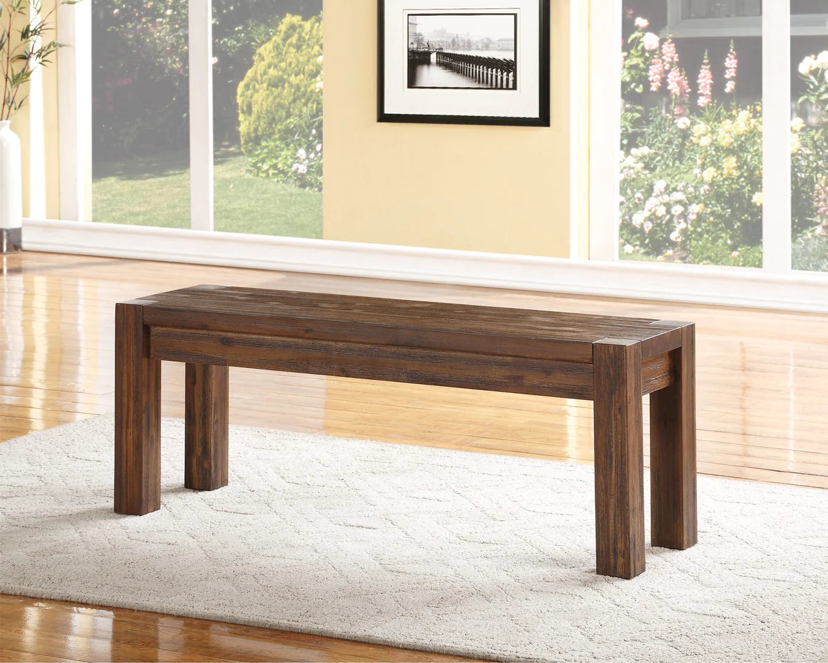 Acacia Wood Bench With Tenon Corner Joints And Block Legs, Brown-BM187648