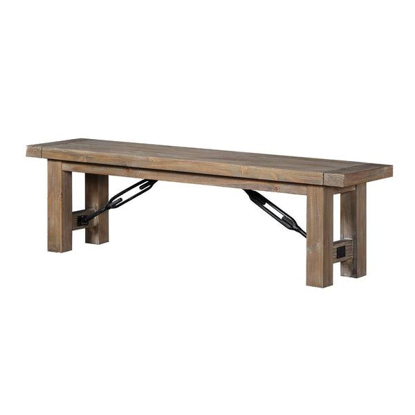 Acacia Wood Bench With Thick Block Legs, Brown - BM187658