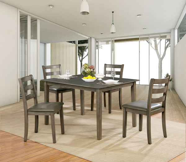 Transitional Style Solid Wood And Faux Leather Dining Table Set With Sturdy Legs, Pack Of Five, Gray - BM188399