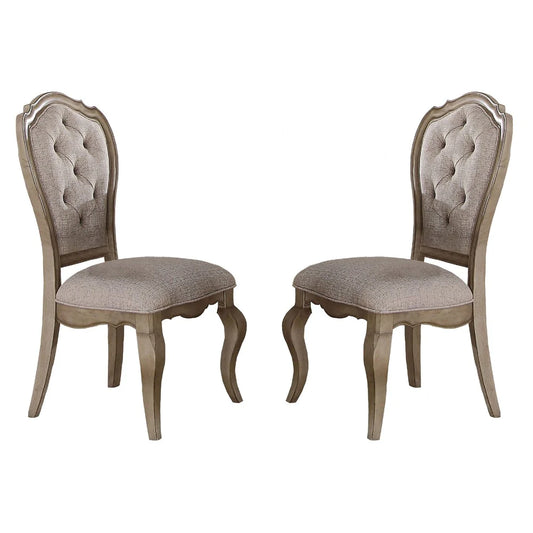 Fabric Upholstered Side Chair With Button Tufting Back, Beige And Gray, Set Of Two - BM191313