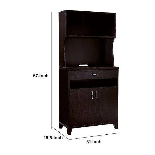 Wooden 2 Door Bakers Cabinet With 3 Open Shelves And 1 Drawer In Brown - BM204153