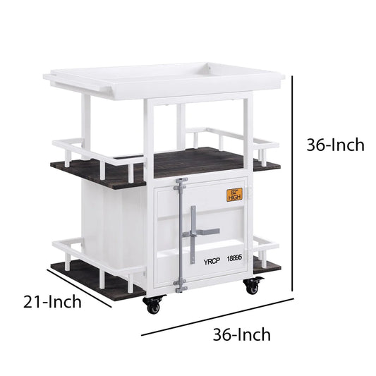 Industrial Style Metal Serving Cart With Casters, White - BM204485