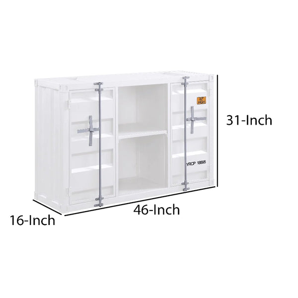 Industrial Metal Server With 2 Door Cabinet And 2 Open Shelves, White - BM204486