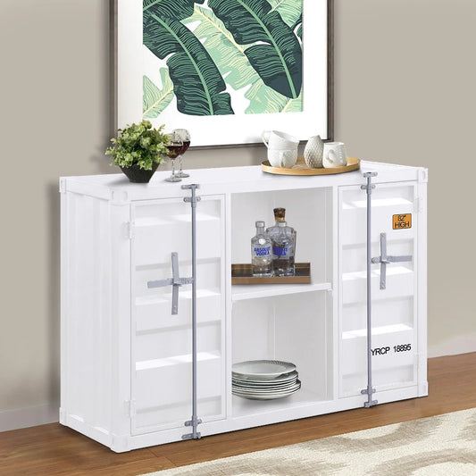 Industrial Metal Server With 2 Door Cabinet And 2 Open Shelves, White - BM204486