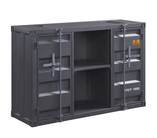 Industrial Metal Server With 2 Door Cabinet And 2 Open Shelves, Gray - BM204491