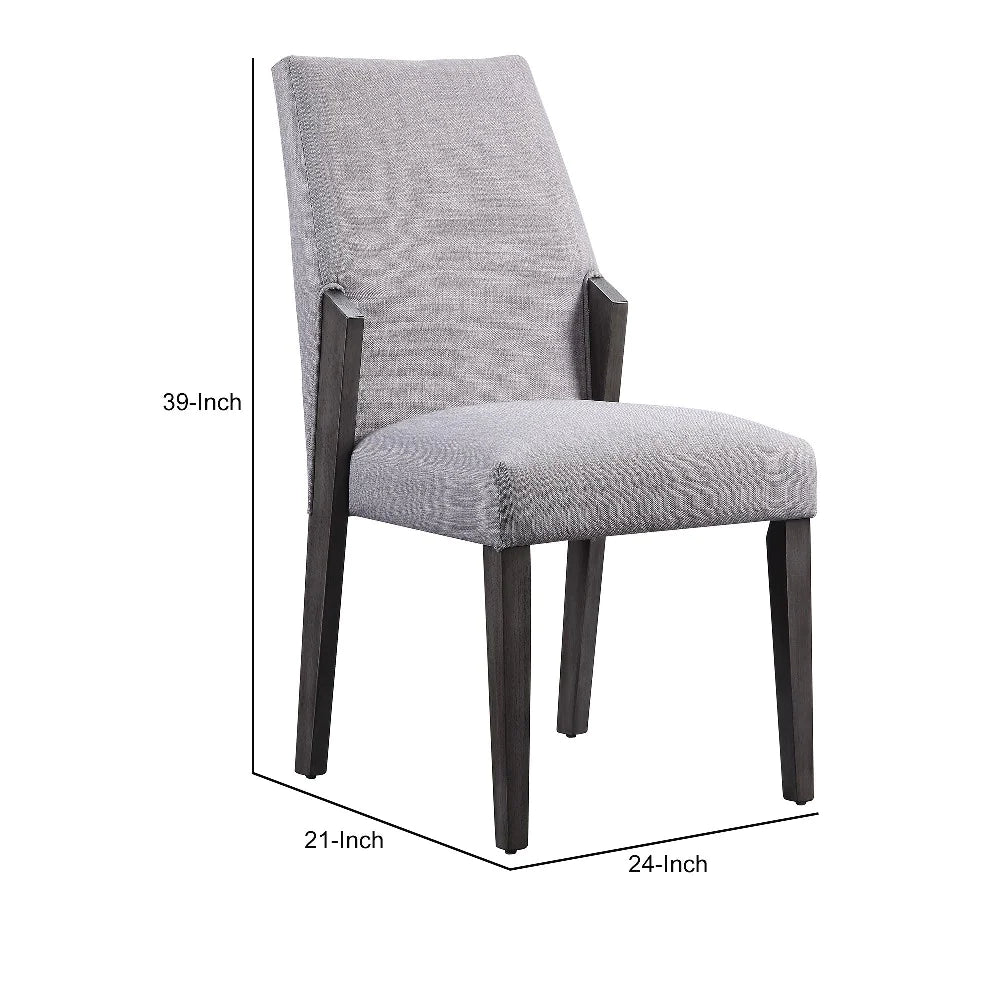 Wood And Fabric Upholstered Dining Chairs, Set Of 2, Gray And Black - BM204541