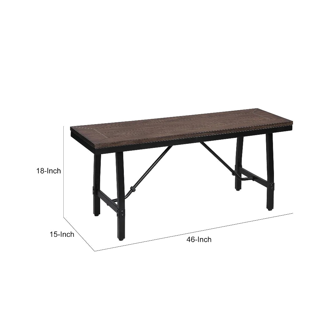 Industrial Wood And Metal Bench With Tube Leg Support, Brown And Black - BM204547