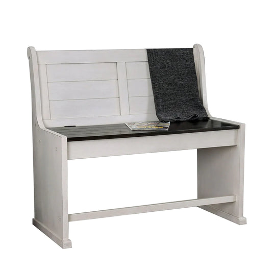 Wooden Counter Height Bench With Lift Top Seat, White And Black - BM204861