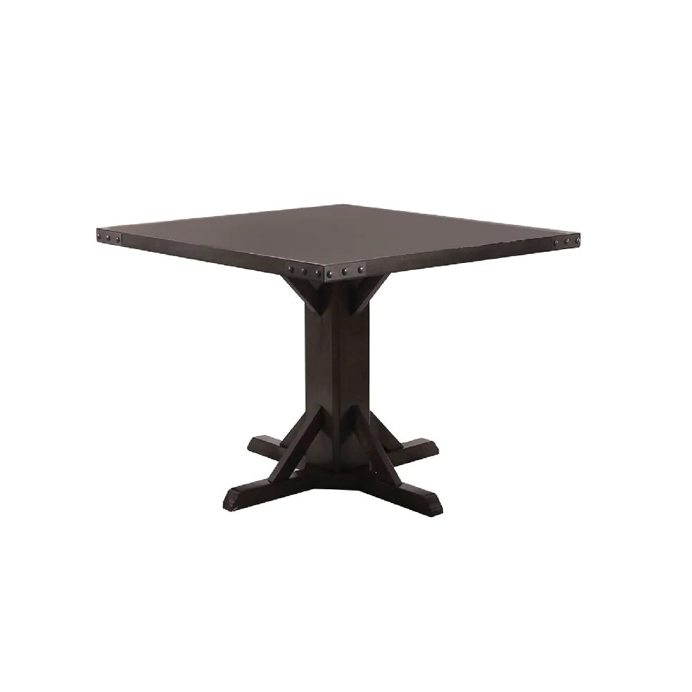 Square Wooden Dining Table With Pedestal Base And Metal Accents In Brown - BM206235