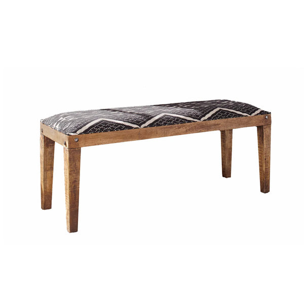 Fabric Upholstered Wooden Bench With Tapered Legs, Brown And Blue - BM206488