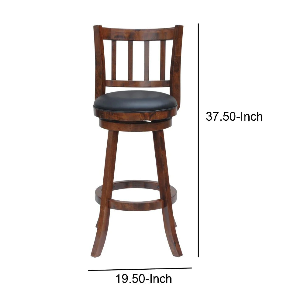 Round Padded Seat Counter Stool With Slatted Back, Brown And Black - BM209083