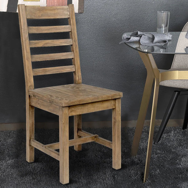 Farmhouse Wooden Dining Chair With Ladder Back, Brown - BM210350