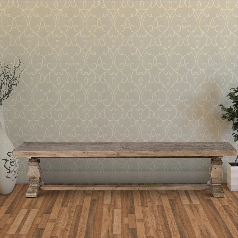 Rectangular Reclaimed Wood Bench With Trestle Base, Weathered Brown - BM210353