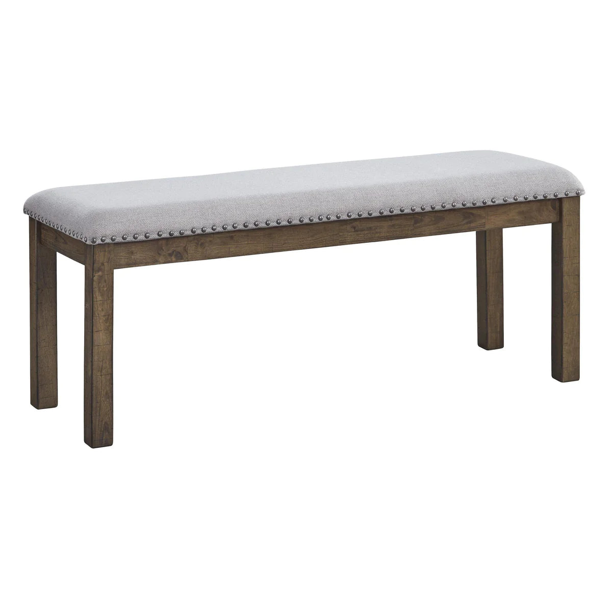 Nailhead Trim Wooden Dining Bench With Fabric Upholstery In Brown And Gray - BM213393