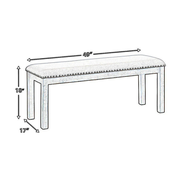 Nailhead Trim Wooden Dining Bench With Fabric Upholstery In Brown And Gray - BM213393